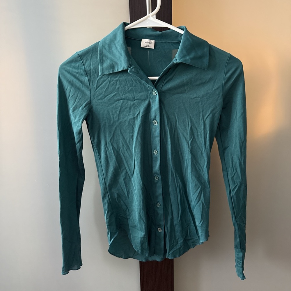 Wilfred Teal Collared Button-Up Shirt